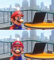 Mario looks at computer