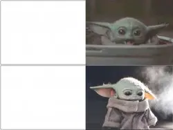 Baby Yoda happy then sad