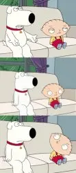 Family Guy Stewie turning his head towards Brian