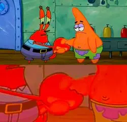 Mr Krabs and Patrick shaking hand