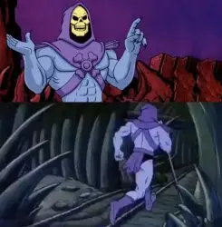 Skeletor says something then runs away