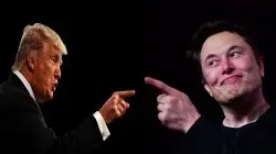 Trump and Elon Musk point to each other
