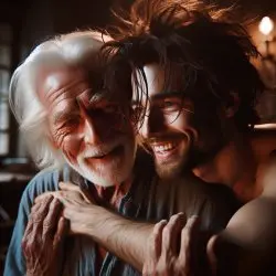 Older Man Embracing Younger Man