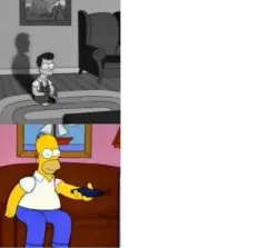 Young and Old Homer Simpson watch TV