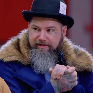 A Man With A Beard Is Wearing A Top Hat And A Fur Collar