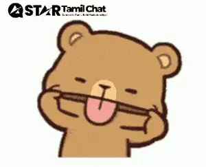 A Cartoon Of A Teddy Bear Sticking Its Tongue Out With A Star Tamil Chat Logo In The Corner
