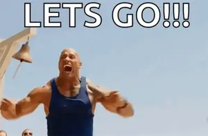 A Man In A Blue Tank Top Is Screaming With The Words `` Let 'S Go !! ''