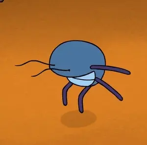 A Cartoon Drawing Of A Blue Bug With Purple Legs
