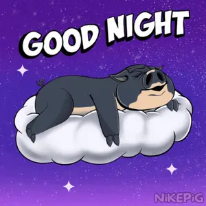 A Cartoon Of A Pig Sleeping On A Cloud Says Good Night