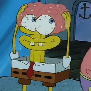 A Cartoon Of Spongebob Holding A Brain In His Hands