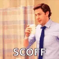 A Man In A Suit And Tie Is Holding A Cup Of Coffee And Saying Scuff .