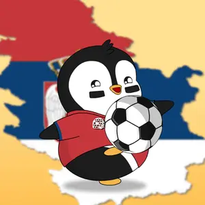 A Penguin Holding A Soccer Ball In Front Of A Flag