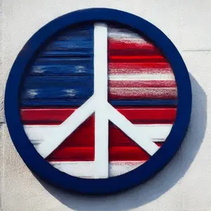 A Peace Sign With A Red White And Blue American Flag Behind It