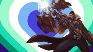 A Man In A Trench Coat Is Holding A Gun In Front Of A Heart Shaped Background