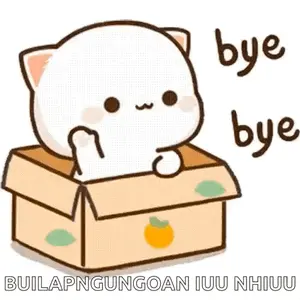 A Cartoon Cat Is Sitting In A Cardboard Box And Says `` Bye Bye '' .