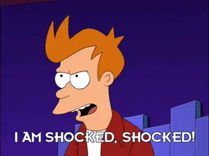 Fry From Futurama Is Shocked With His Mouth Open