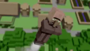 A Minecraft Villager Is Flying Through The Air In A Cartoon .