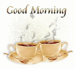 Two Cups Of Coffee On A Saucer With The Words " Good Morning " On The Bottom