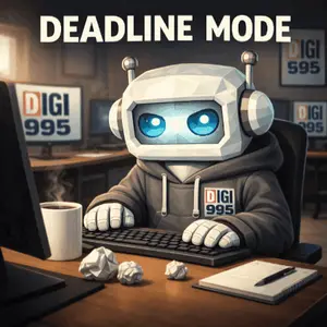 A Robot With A Hoodie That Says Digi On It Is Typing On A Computer