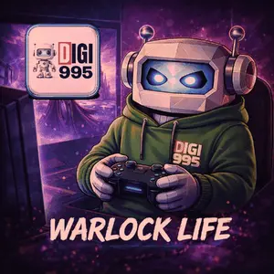 A Cartoon Of A Robot Holding A Video Game Controller With The Words Warlock Life Below Him