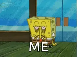 Spongebob Squarepants Is Standing On A Wooden Floor With The Words `` Me '' Written On His Face .