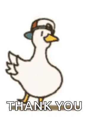 A Cartoon Duck Wearing A Hat Is Standing Next To The Words Thank You .