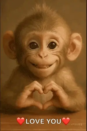 A Monkey Is Making A Heart Shape With Its Hands And Says Love You .