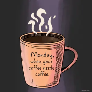 A Drawing Of A Cup Of Coffee With Monday Written On It