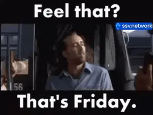 A Man Sitting In A Car With The Words Feel That That 'S Friday On The Bottom