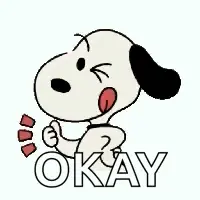 A Cartoon Of Snoopy Saying Okay With His Tongue Hanging Out .