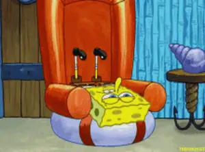 A Cartoon Of Spongebob Sitting In A Red Chair