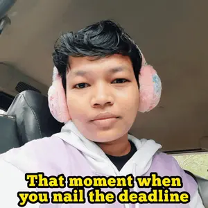 A Young Man Wearing Ear Muffs Says That Moment When You Nail The Deadline In Yellow Letters