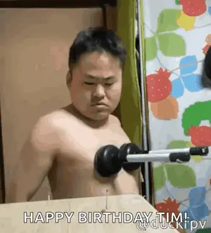 A Shirtless Man Is Lifting A Dumbbell And Says Happy Birthday Tim .