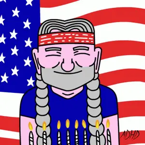 A Cartoon Of A Man With A Beard And A Headband With Adhd Written On The Bottom Right