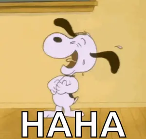 A Cartoon Of Snoopy Laughing With The Word Haha Behind Him