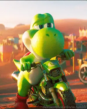 A Green Dinosaur Is Riding A Green Motorcycle With The Words " Theroseinthedarkness.Tumblr " Below Him