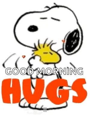 Snoopy And Woodstock Are Hugging Each Other In A Good Morning Hugs Gif .
