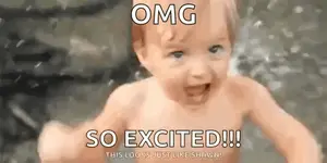 A Baby Is Swimming In The Water With A Caption That Says `` Omg So Excited !!! '' .