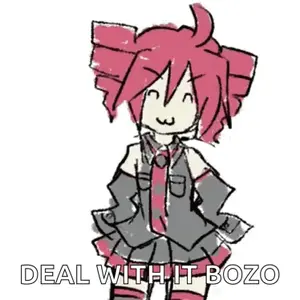 A Drawing Of A Girl With Pink Hair And The Words `` Deal With It Bozo '' .