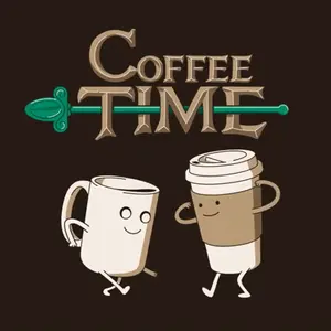 Two Coffee Cups Are Standing Next To Each Other In Front Of A Coffee Time Logo