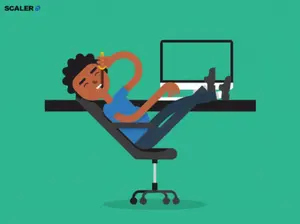 An Illustration Of A Man Sitting In Front Of A Computer With Scaler Written On The Bottom Right Corner