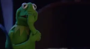 Kermit The Frog Is Covering His Mouth With His Hand And Looking At The Camera .