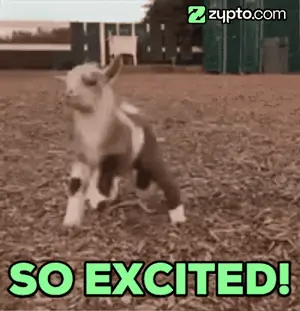A Picture Of A Goat With The Words So Excited On The Bottom