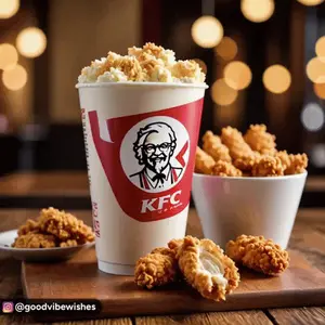 A Cup Of Kfc Popcorn Sits On A Table With Fried Chicken