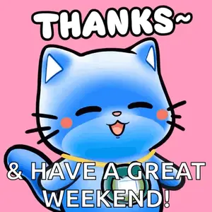 A Blue Cat With The Words Thanks And Have A Great Weekend Below It
