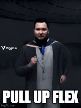 A Man In A Graduation Cap And Gown With The Words Pull Up Flex Below Him