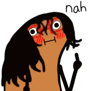 A Cartoon Drawing Of A Person Giving The Middle Finger With The Word Nah Above It
