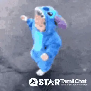 A Baby In A Blue Stitch Costume Is Walking On A Star Tamil Chat Advertisement