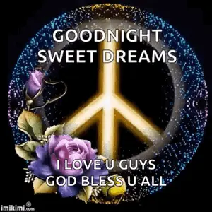 A Peace Sign Is Surrounded By Purple Flowers And Says Goodnight Sweet Dreams I Love U Guys God Bless U All