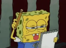 A Cartoon Of Spongebob Holding A Pencil And A Notebook